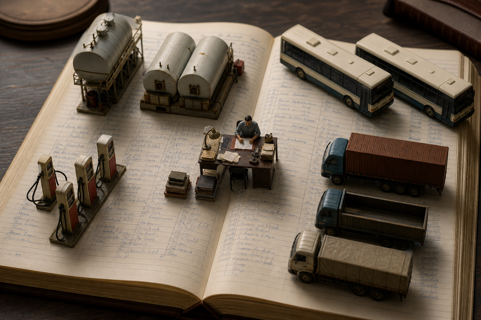 Toy Figures in a Desk Scene with Scale Models of Gasoline Bombs and Diesel Tanks Toy Figures in a Desk Scene with Scale Models of Gasoline Bombs and Diesel Tanks